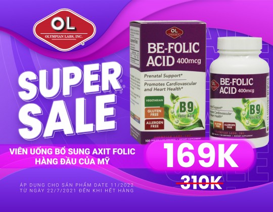 SUPER SALE: Khuyến mãi cực lớn cho khách hàng mua Be-Folic Acid