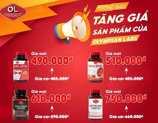 Thông báo: Điều chỉnh giá bán một số sản phẩm của Olympian Labs