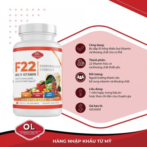 F22 Multivitamin - Bổ sung vitamin và khoáng chất cho cơ thể (Lọ 60 viên)
